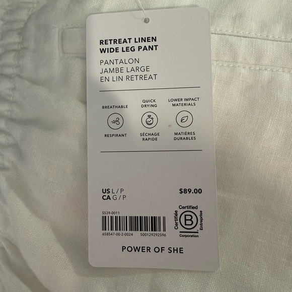 NWT Athleta Large Petite White Retreat Linen Wide Leg Pants Elastic Waist - Picture 3 of 7
